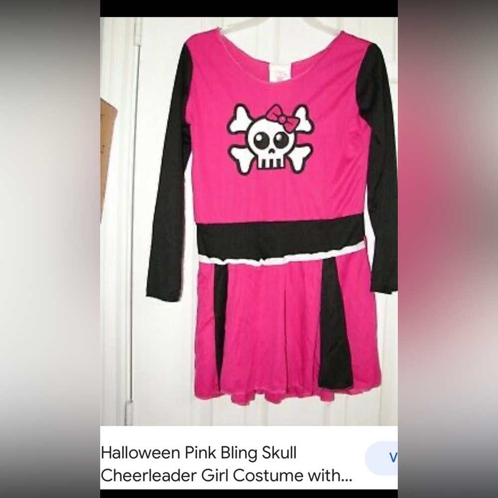 Cheerleader costume. Bling Skull Pink and Black.